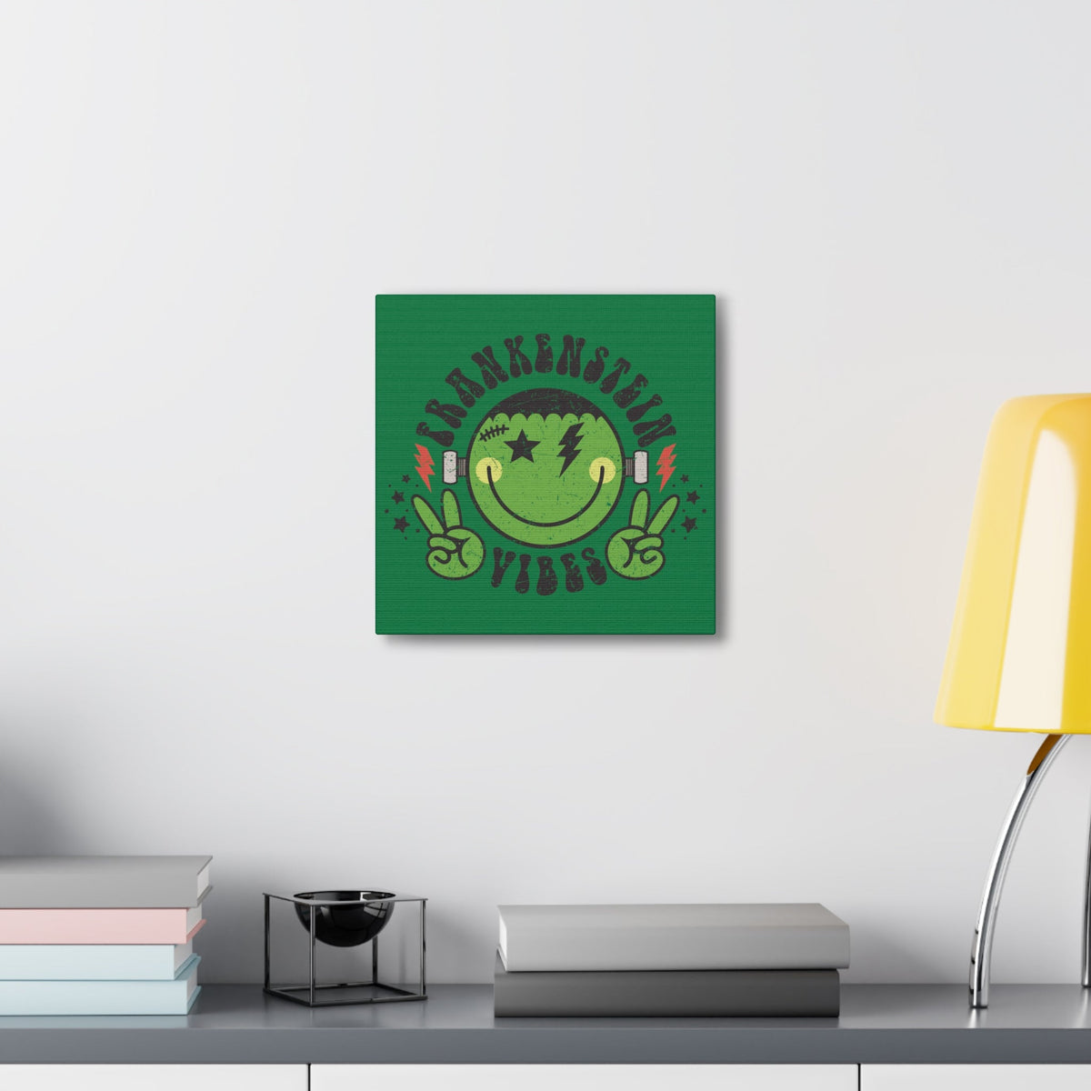 Frankenstein Vibes Distressed Style Halloween Print Canvas Gallery Wrap