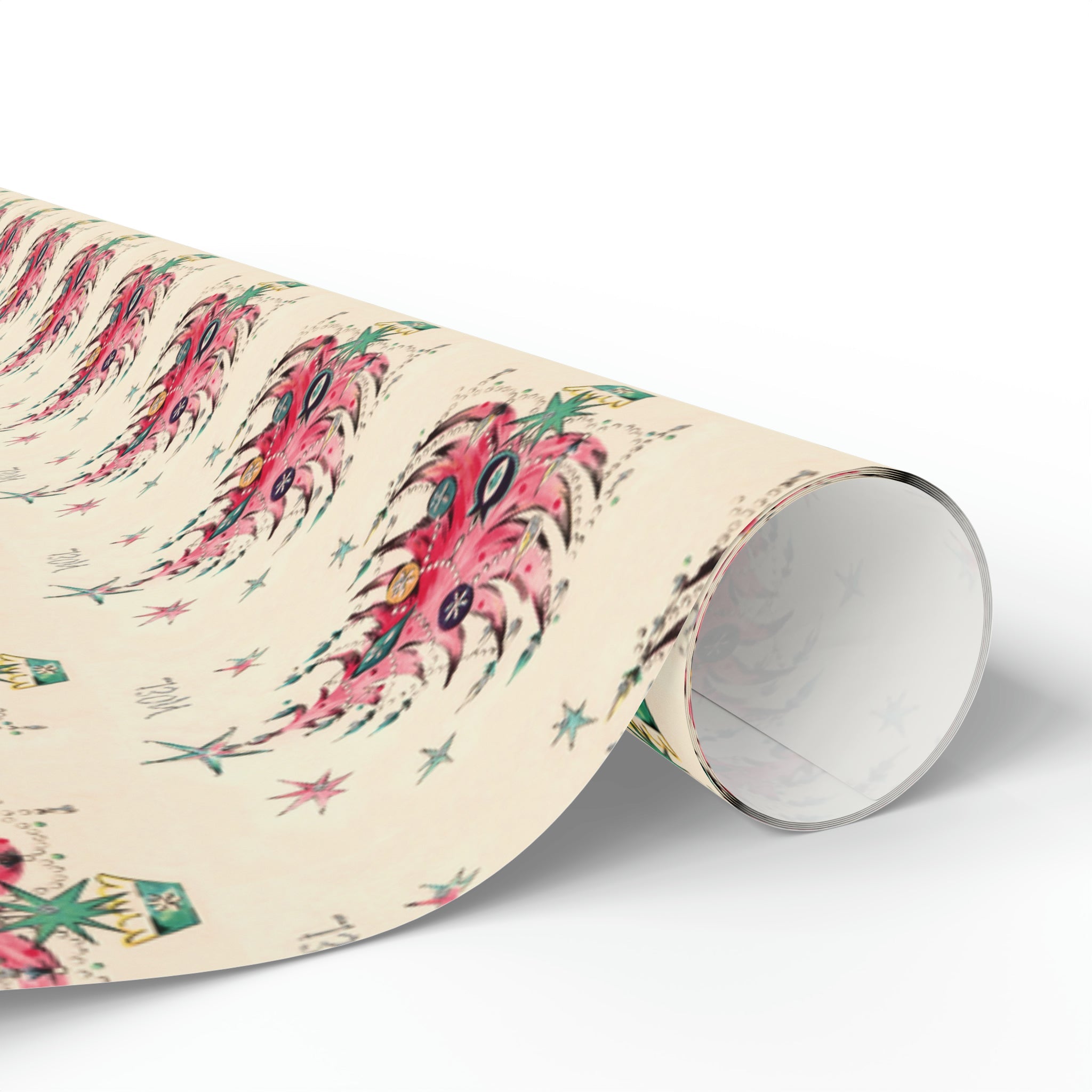 Noel Pink Christmas Trees Mid Century Retro Christmas Print Holiday Gift Wrap Paper - Glossy Or Matte