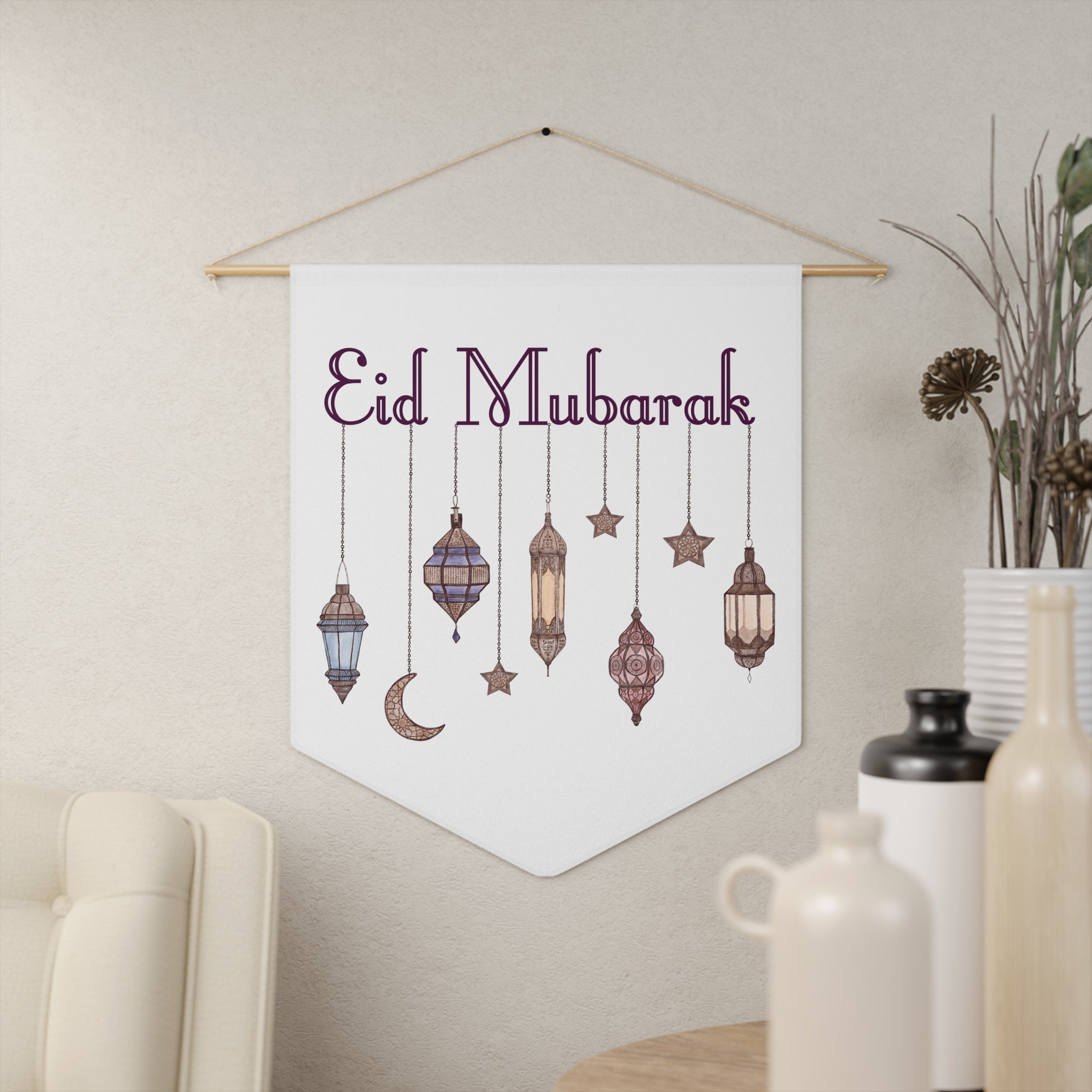Eid Mubarak Festival Arabic Lanterns Holiday Wall Hanging Banner Flag