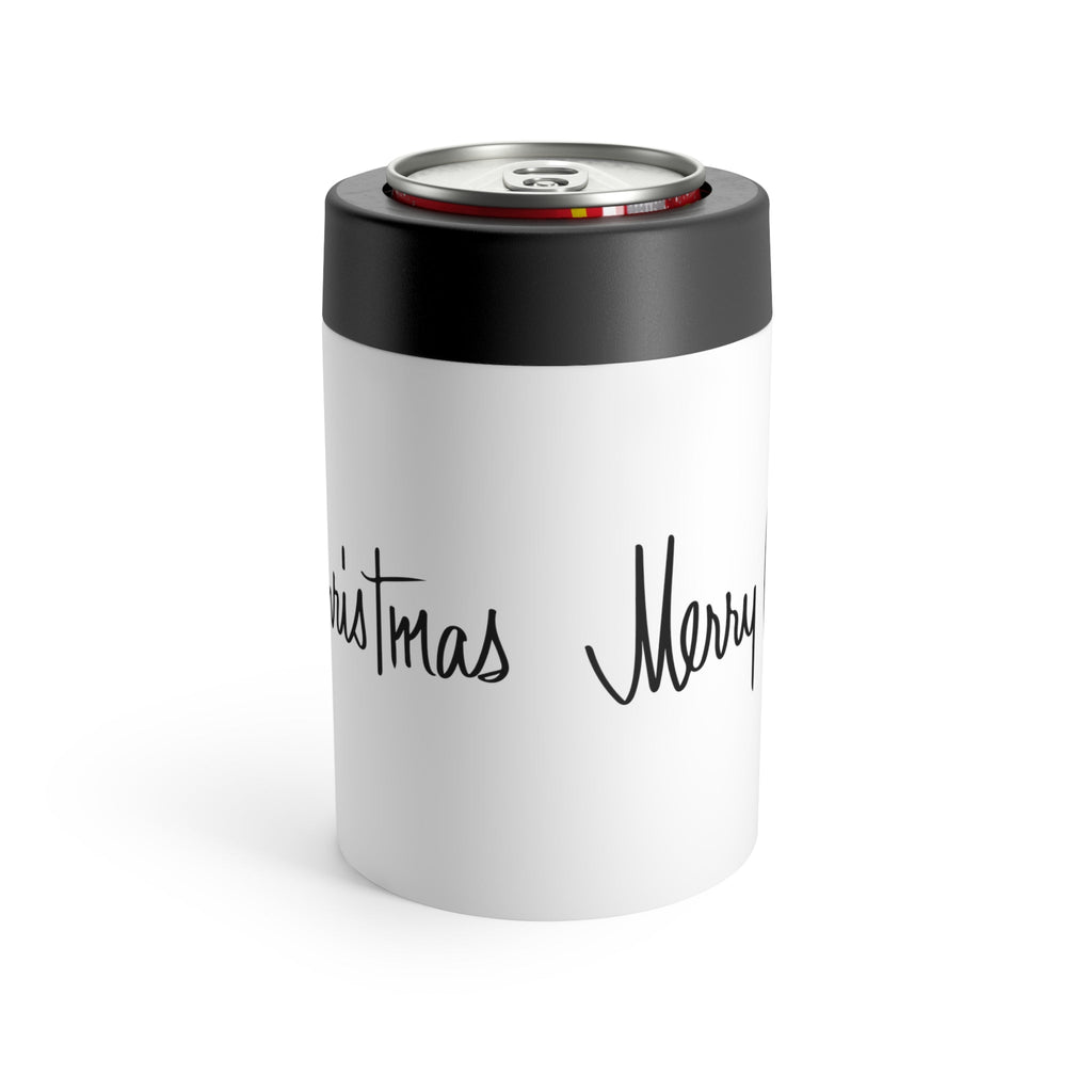 Merry Christmas Black And White Mid Century Retro Christmas Print Stainless Steel Can Holder