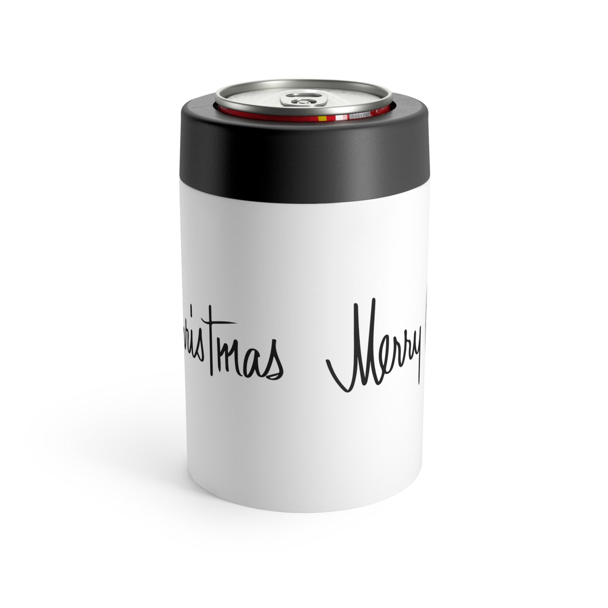 Merry Christmas Black And White Mid Century Retro Christmas Print Stainless Steel Can Holder