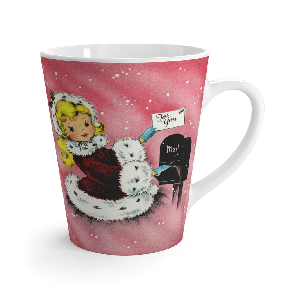 For You Christmas Lady Mailing Card In Snow Retro Christmas Print Latte Coffee Mug