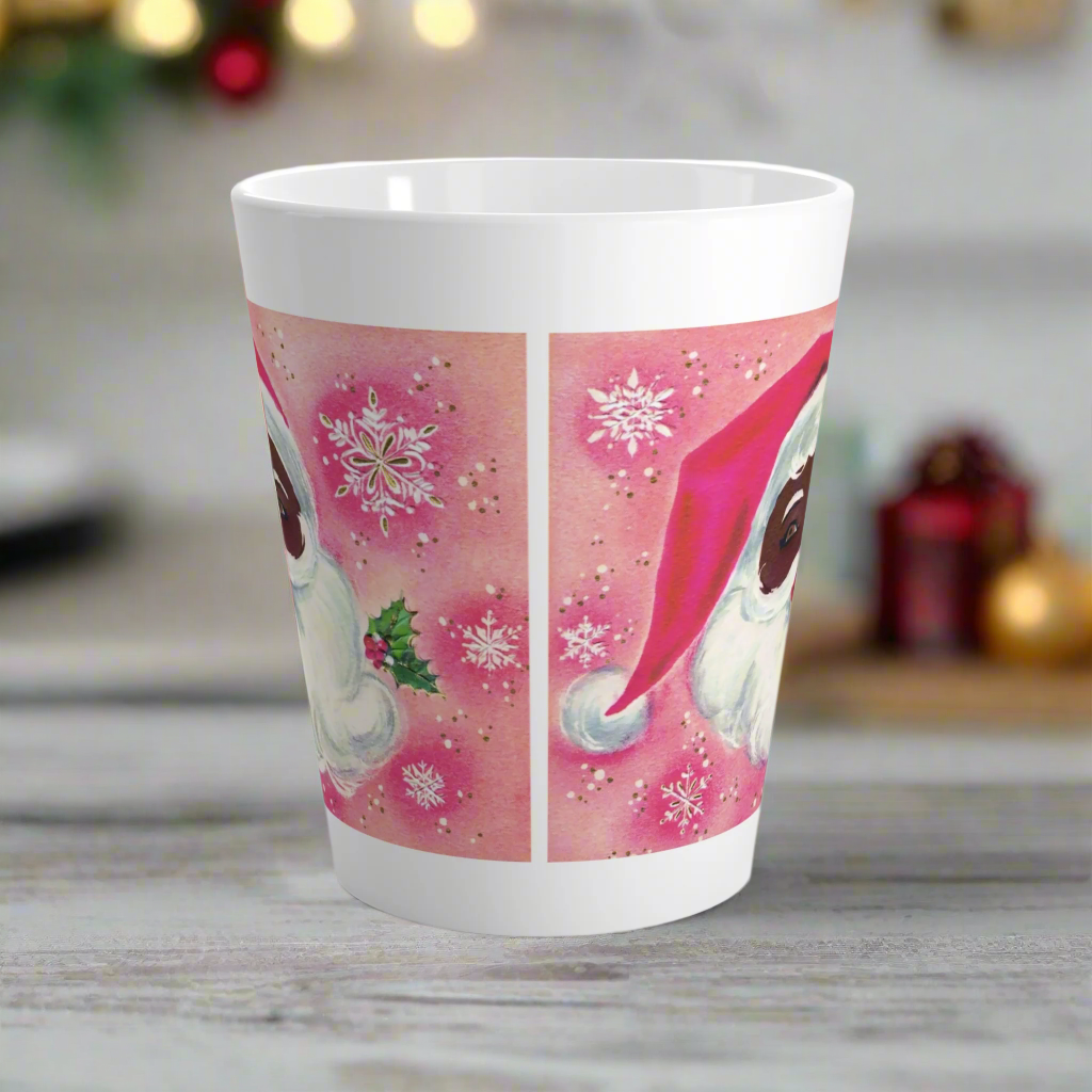 Pink Santa Mid Century Retro Christmas Print Latte Coffee Mug
