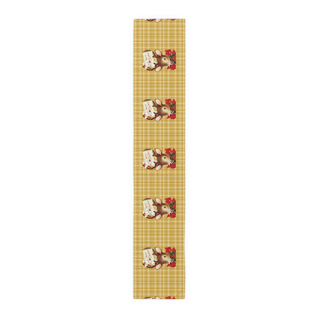 Merry Christmas Reindeer Bunny Yellow Plaid Retro Christmas Print Home Decor Cotton Poly Table Runner