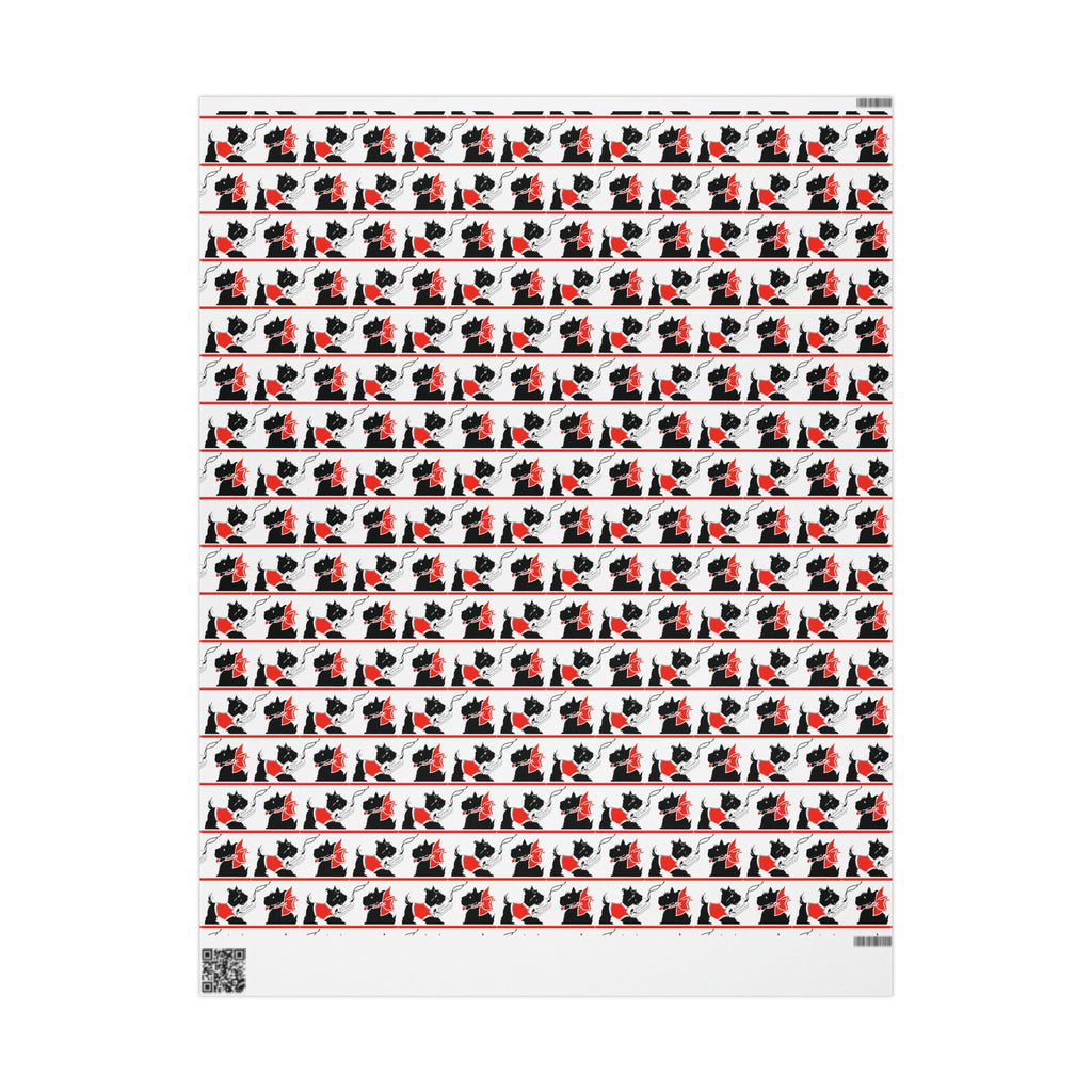 Best Wishes Christmas Scotties Mid Century Retro Christmas Print Holiday Gift Wrap Paper - Glossy Or Matte