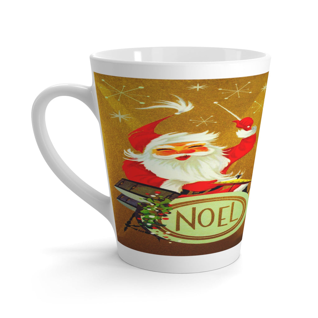 Santa On The Noel Drums Mid Century Retro Christmas Print Latte Mug