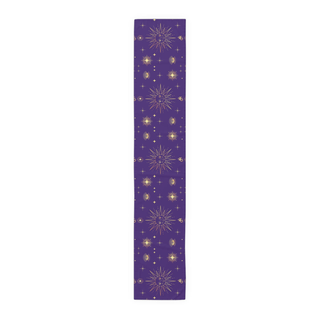 Celestial Gold Sun Stars Tarot Purple Cotton Poly Table Runner