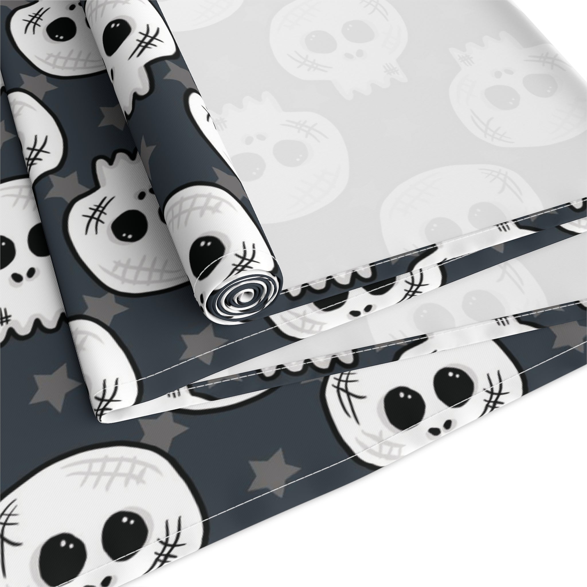 Skulls And Stars Cute Halloween Print Fall Autumn Decor Purple Cotton Poly Table Runner