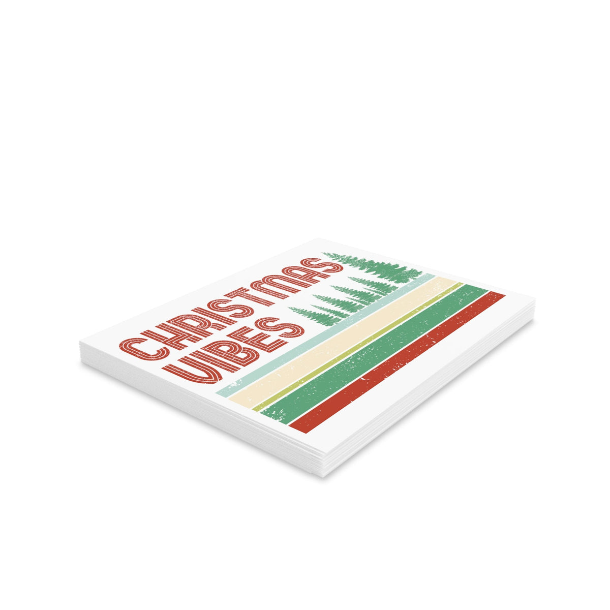 Christmas Vibes Trees Retro Christmas Style Matte Greeting Cards (8, 16, and 24 pcs)