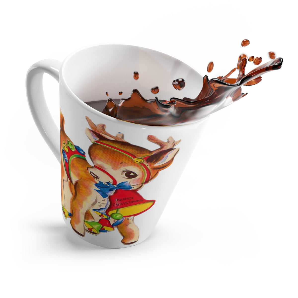 Merry Christmas Reindeer Retro Christmas Print Latte Mug