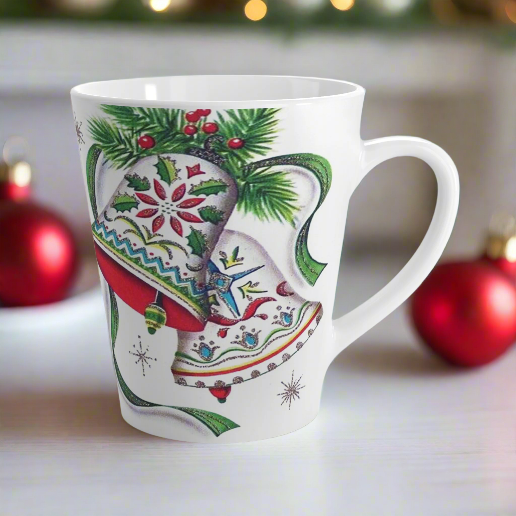 Christmas Bells Vintage Retro Christmas Print Latte Coffee Mug