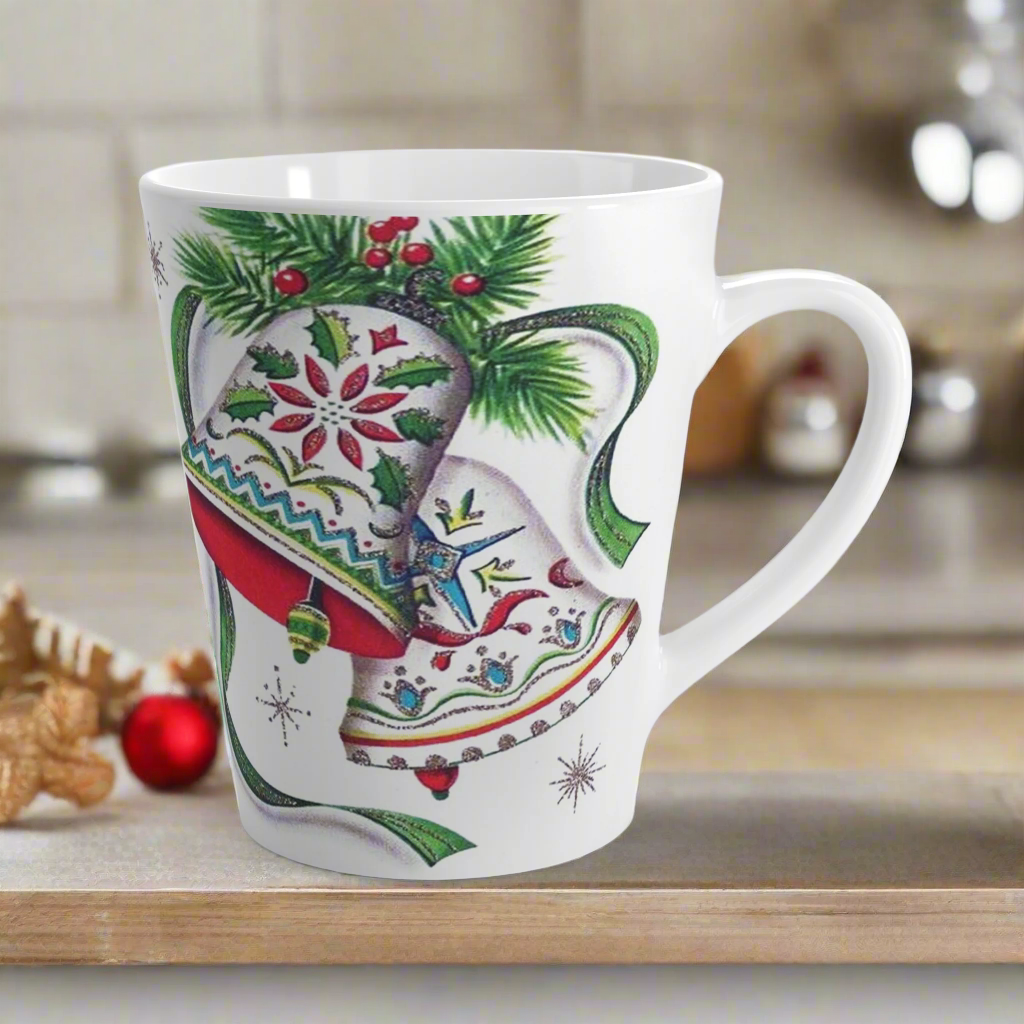 Christmas Bells Vintage Retro Christmas Print Latte Coffee Mug