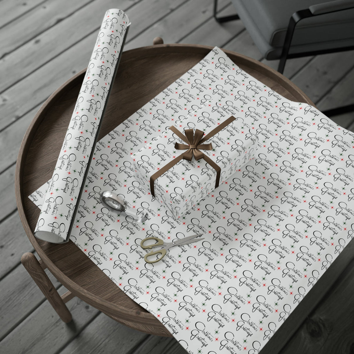 Christmas Greetings Starburst Atomic Mid Century Retro Christmas Style Holiday Gift Wrap Paper - Glossy Or Matte