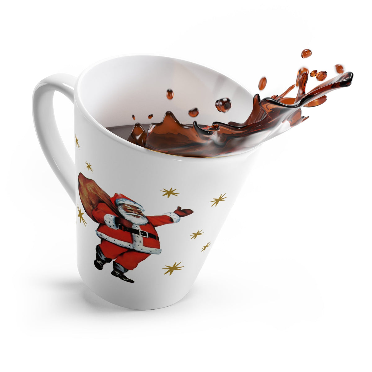 Santa With Gold Stars Mid Century Retro Christmas Print Latte Mug