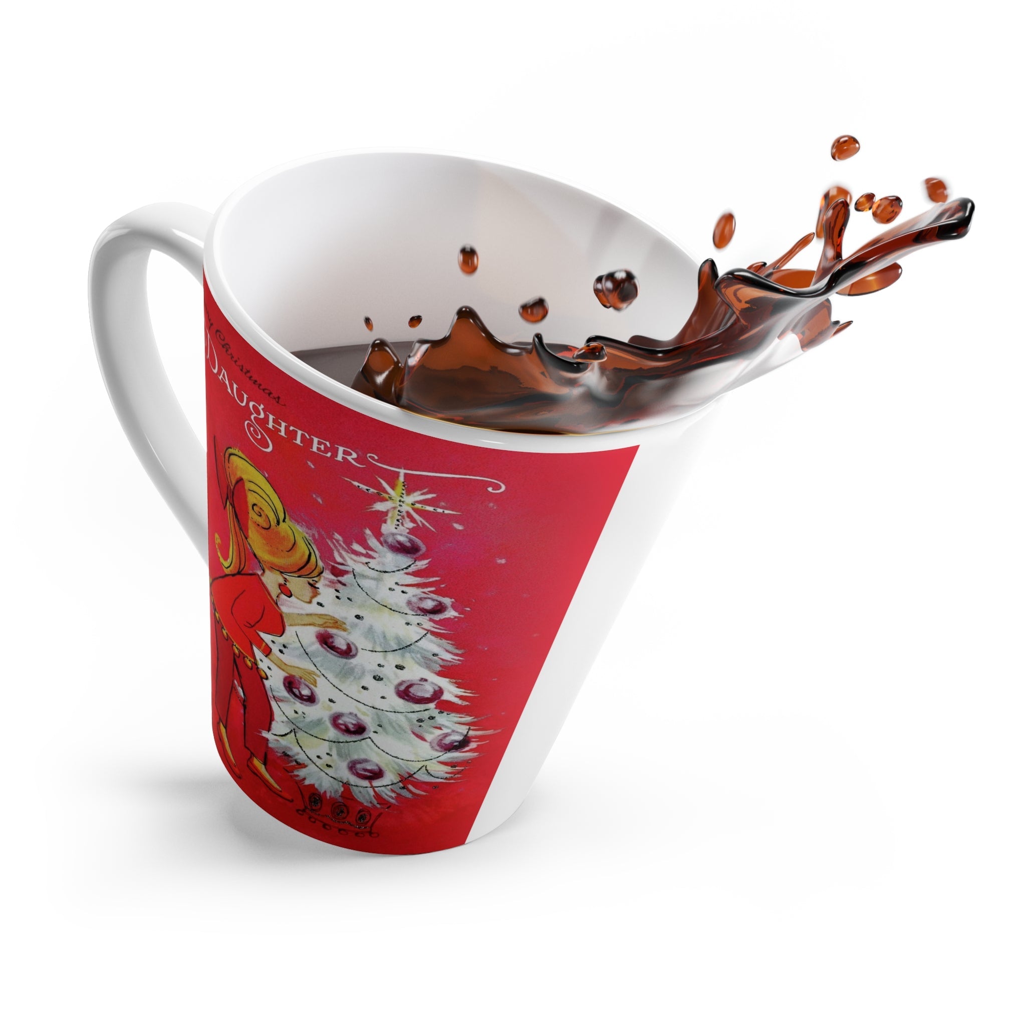 Merry Christmas To A Daughter Retro Christmas Print Latte Coffee Mug