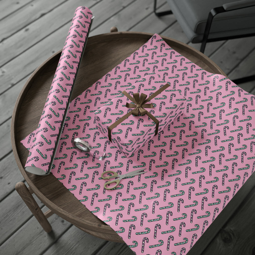 Pink And Teal Pastel Candy Canes Pink Christmas Print Holiday Gift Wrap Paper - Glossy Or Matte