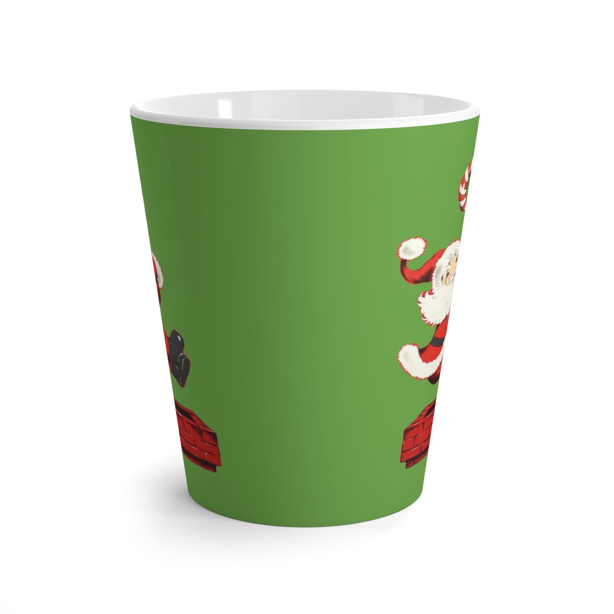Santa Sliding Down Candy Cane Mid Century Retro Christmas Print Latte Mug
