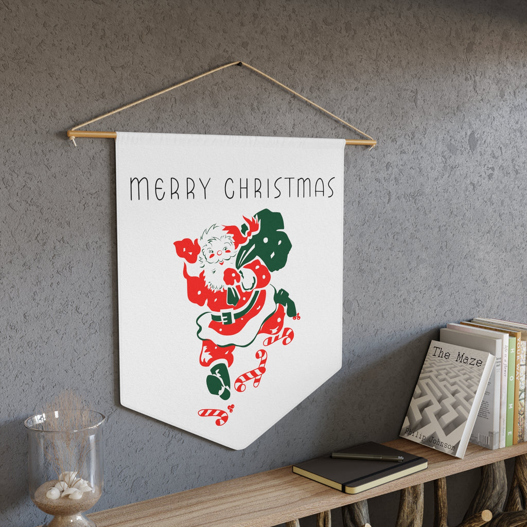 Merry Christmas Santa Mid Century Retro Print Christmas Wall Hanging Banner Flag
