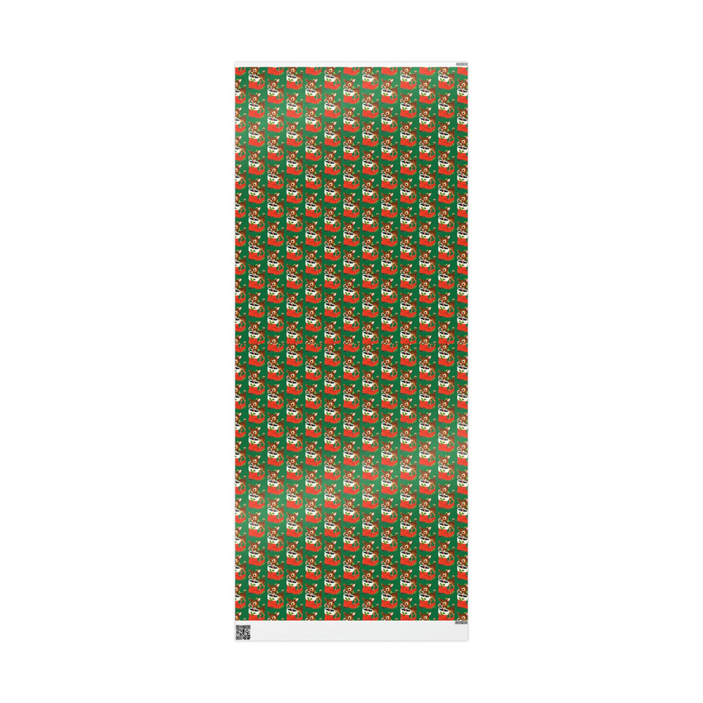 Reindeer With Stocking Mid Century Retro Christmas Print Holiday Gift Wrap Paper - Glossy Or Matte