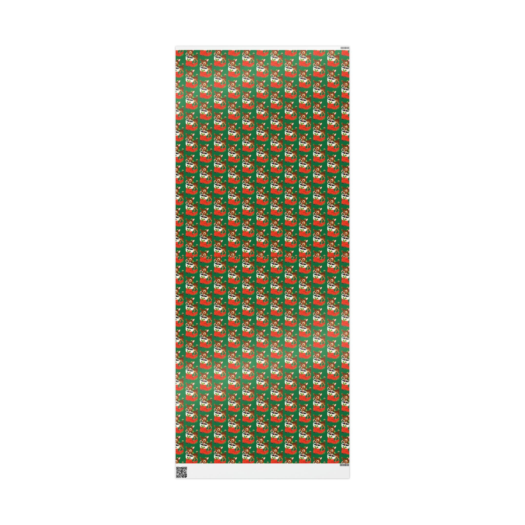 Reindeer With Stocking Mid Century Retro Christmas Print Holiday Gift Wrap Paper - Glossy Or Matte