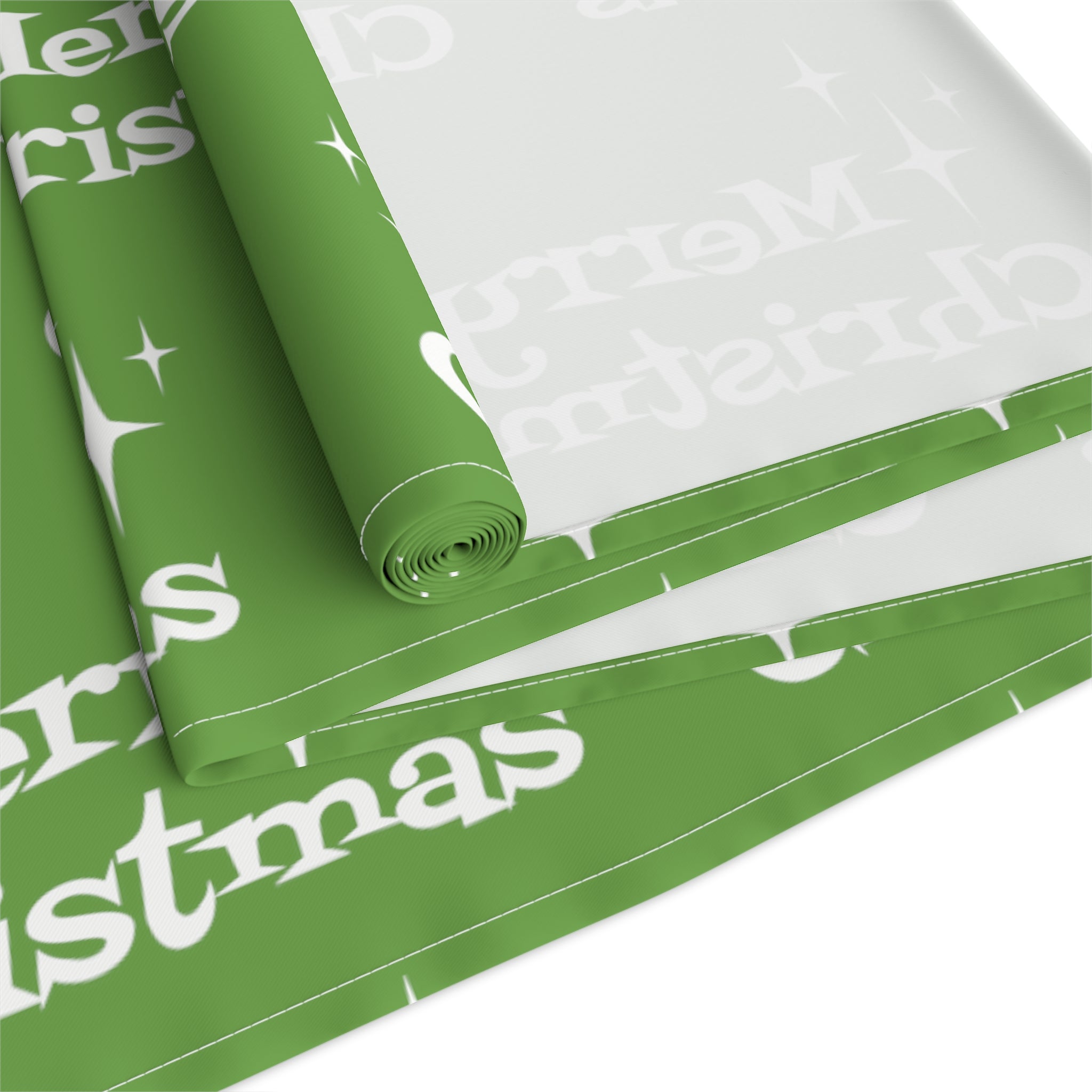 Merry Christmas Starburst Atomic Mid Century Retro Style Christmas Decor Green Cotton Poly Table Runner
