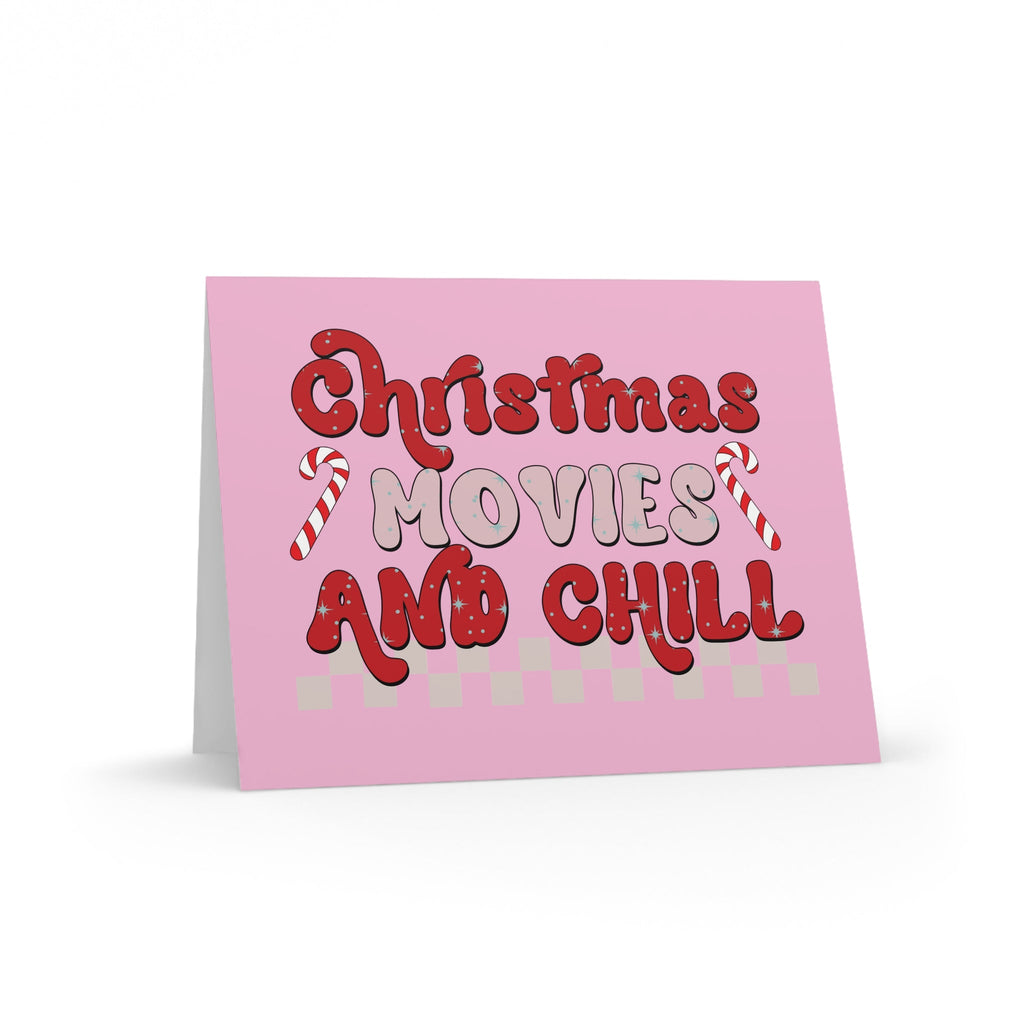 Christmas Movies And Chill Pink Matte Greeting Cards (8, 16, and 24 pcs)