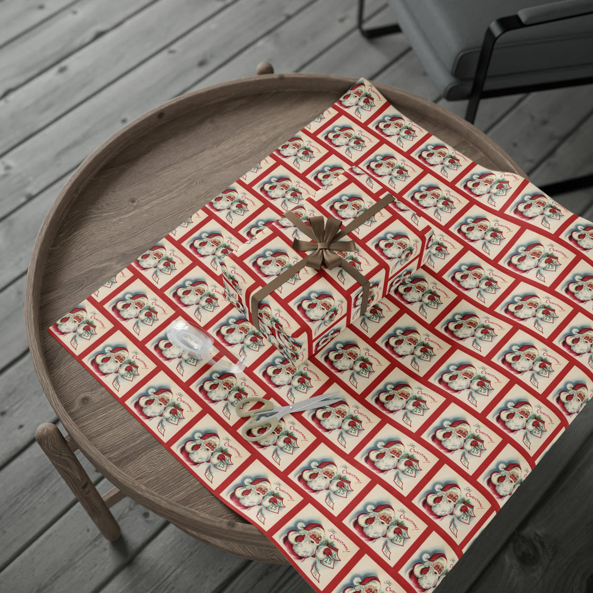 It's Christmas Santa With Calendar Retro Christmas Print Holiday Gift Wrap Paper - Glossy Or Matte