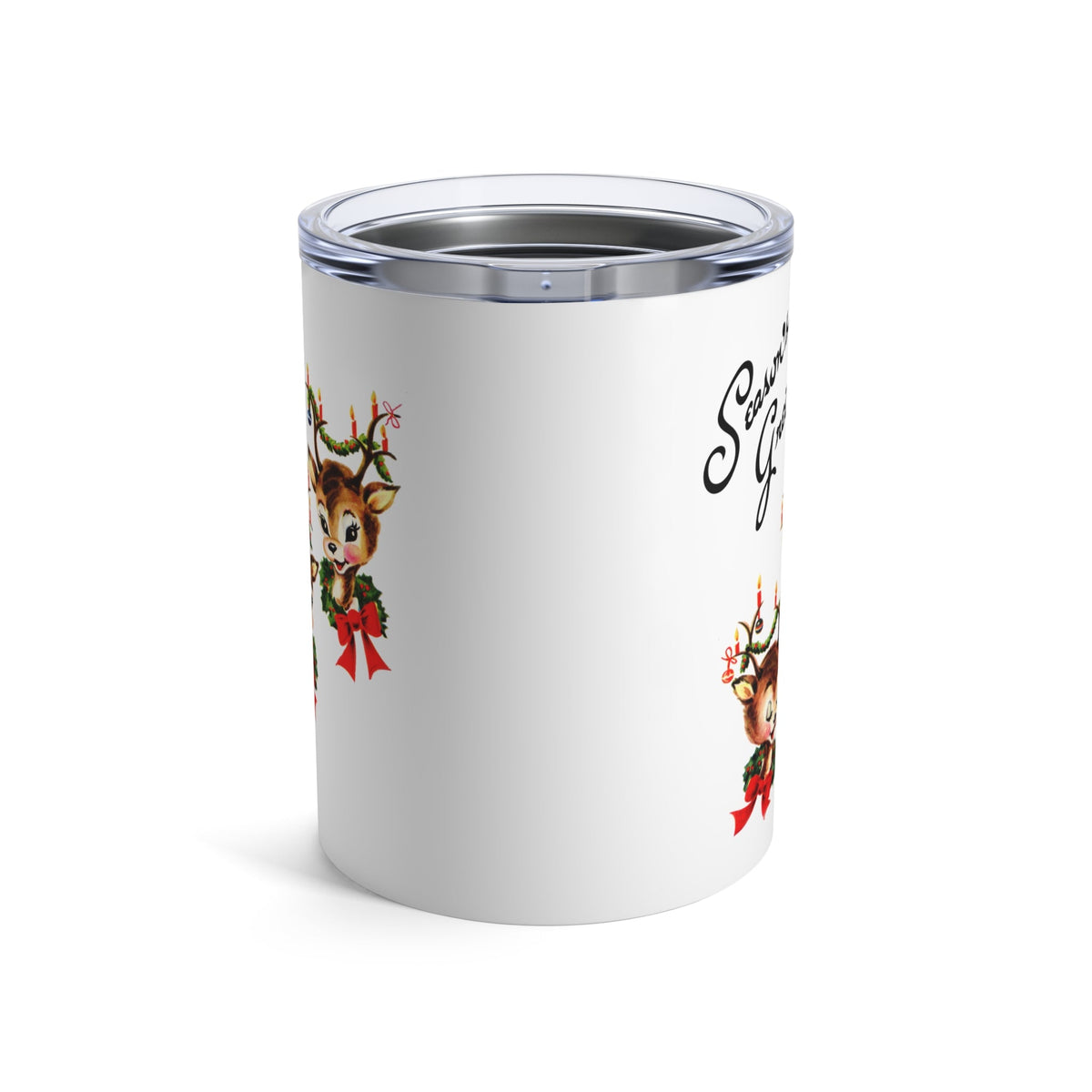 Season's Greeting Reindeer Mid Century Retro Christmas Print Stainless Steel Tumbler 10oz