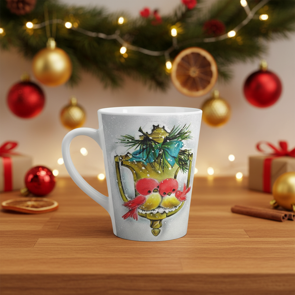 Christmas Red Love Birds Winter Retro Christmas Print Latte Coffee Mug