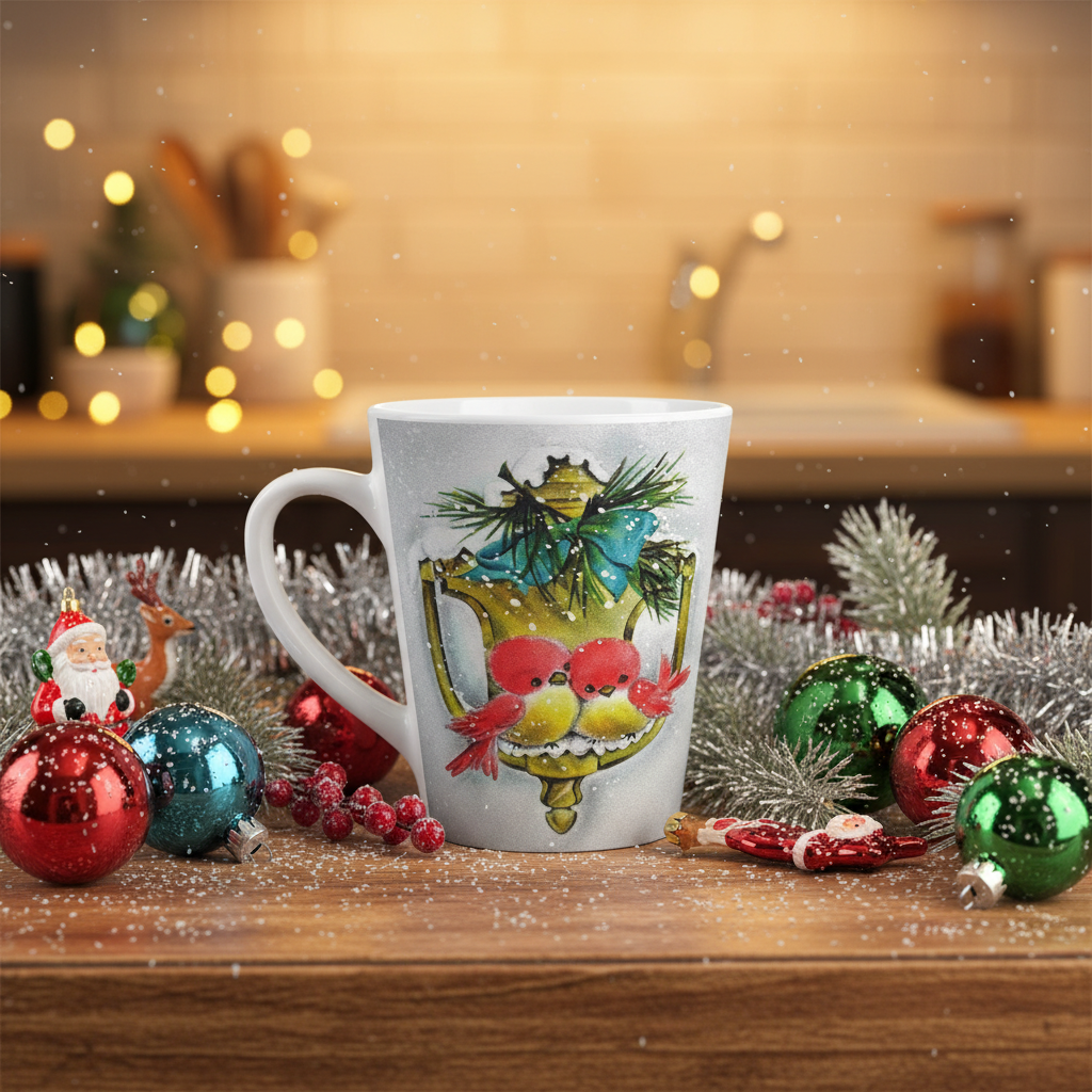 Christmas Red Love Birds Winter Retro Christmas Print Latte Coffee Mug
