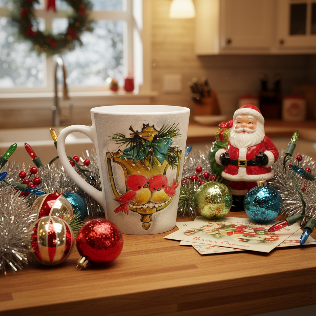 Christmas Red Love Birds Winter Retro Christmas Print Latte Coffee Mug