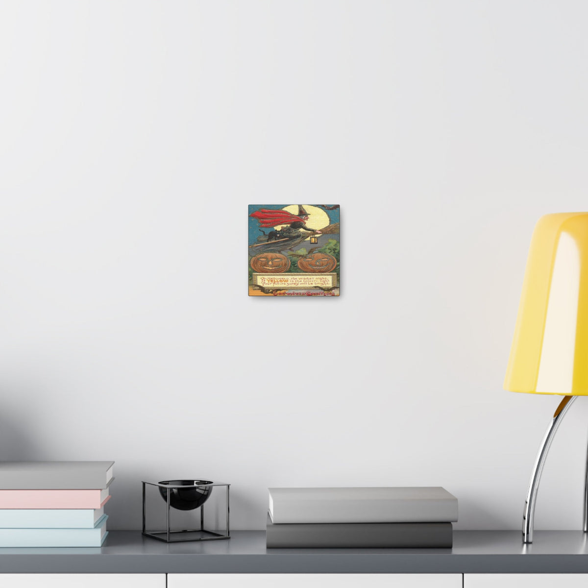 Witch Black Cat Retro Halloween Decor Print Canvas Gallery Wrap