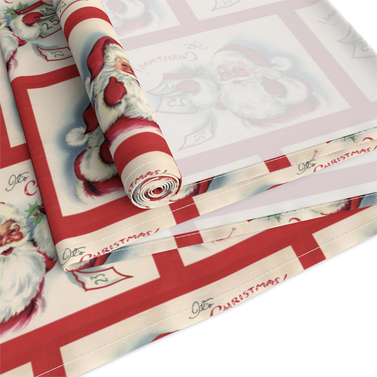 It's Christmas! Santa Calendar Mid Century Retro Christmas Print Home Decor Cotton Poly Table Runner