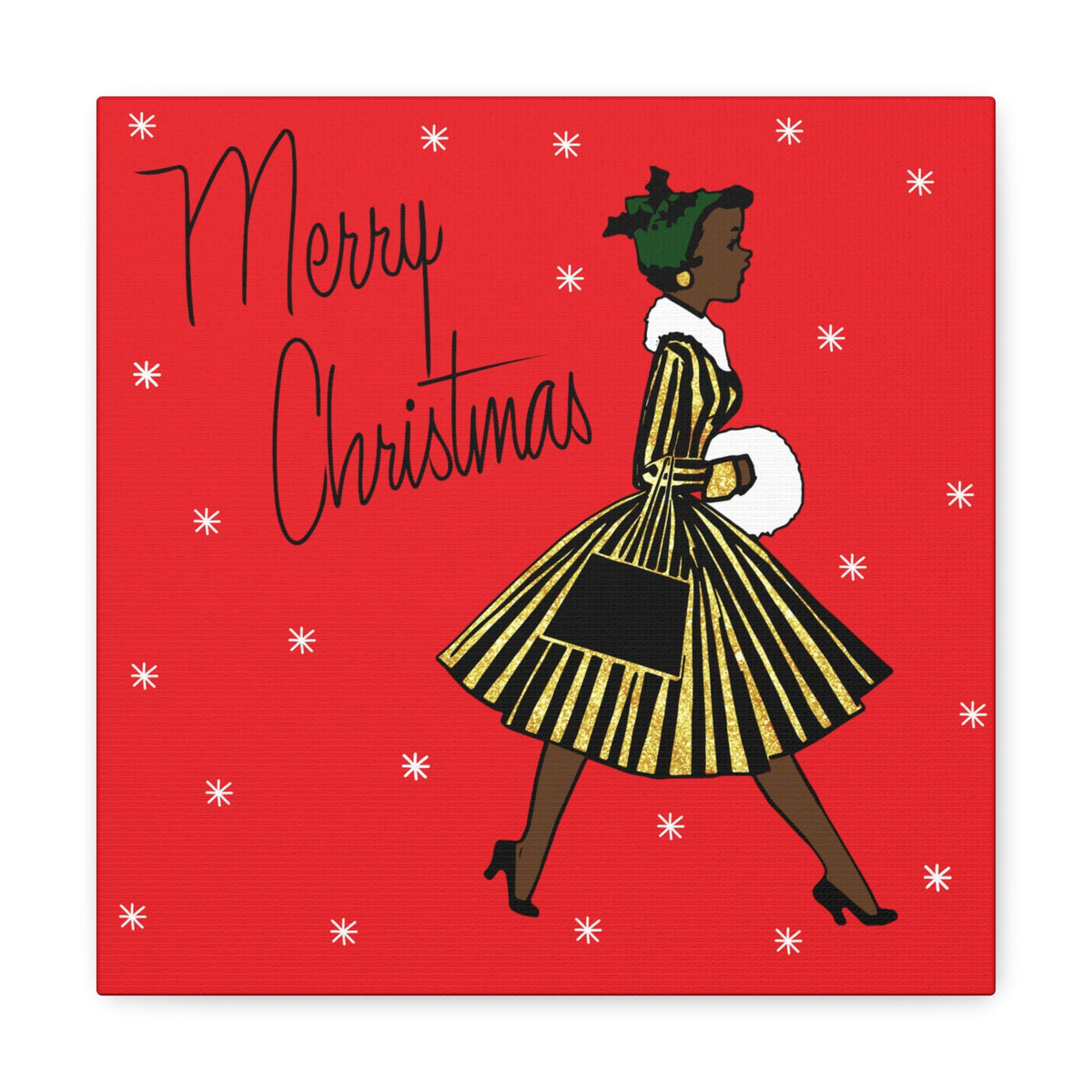 Merry Christmas Lady Mid Century Retro Print Canvas Gallery Wrap