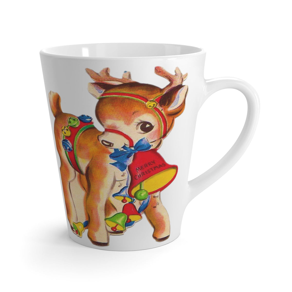 Merry Christmas Reindeer Retro Christmas Print Latte Mug