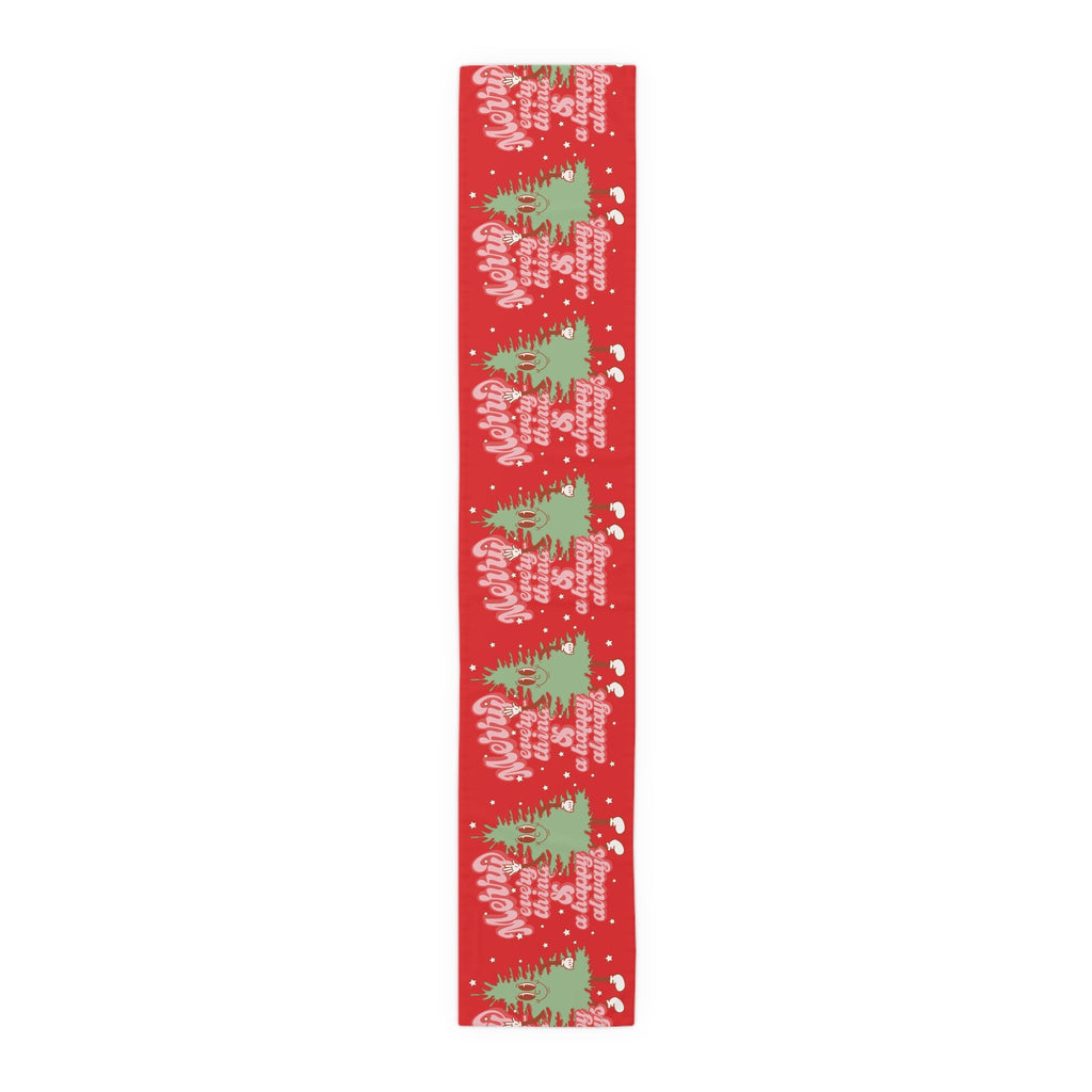 Merry Everything And A Happy Always Cute Christmas Tree Retro Style Red Christmas Decor Cotton Poly Table Runner
