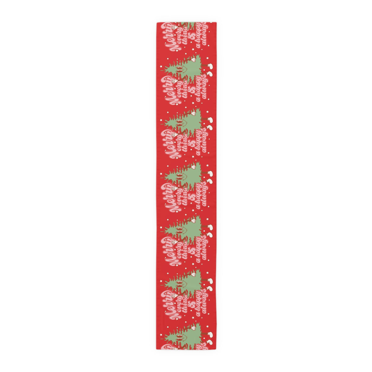 Merry Everything And A Happy Always Cute Christmas Tree Retro Style Red Christmas Decor Cotton Poly Table Runner