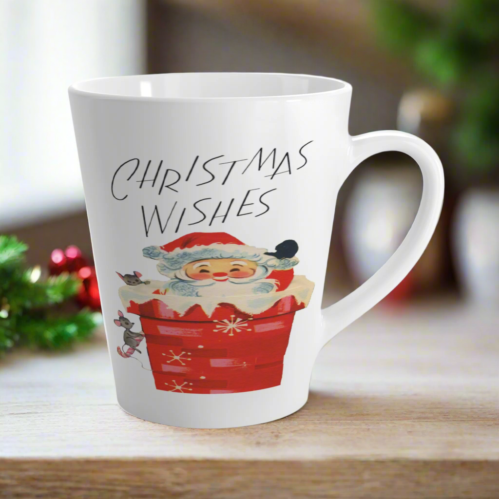 Christmas Wishes Santa In Chimney Midcentury Retro Latte Coffee Mug