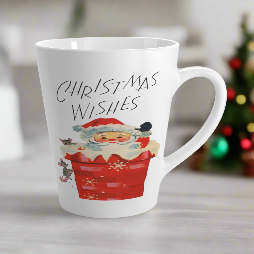Christmas Wishes Santa In Chimney Midcentury Retro Latte Coffee Mug