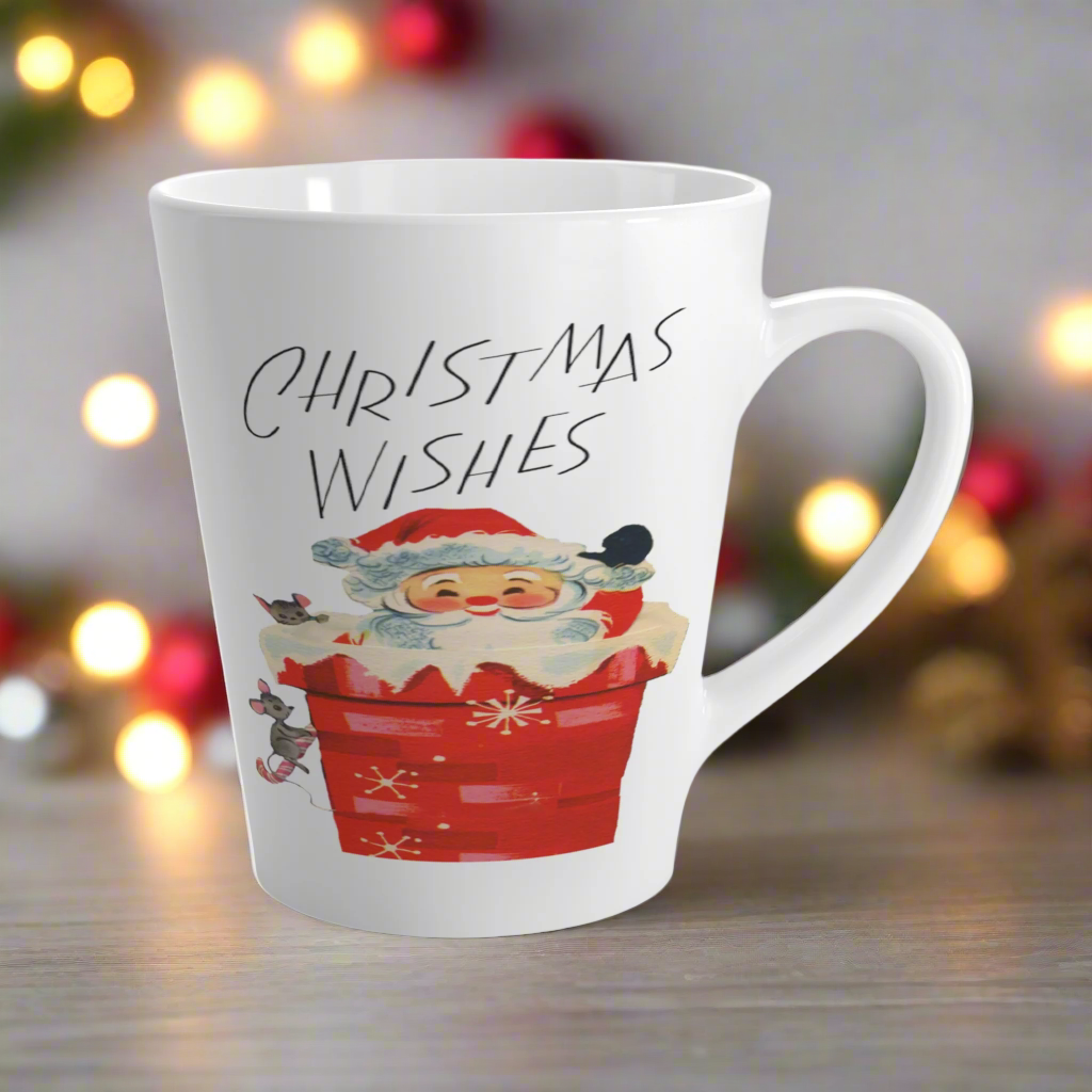 Christmas Wishes Santa In Chimney Midcentury Retro Latte Coffee Mug