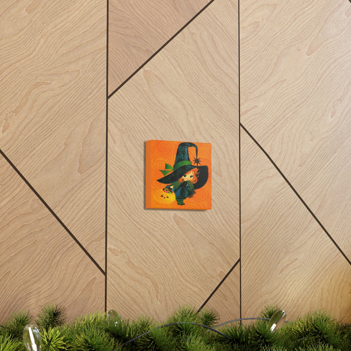 Cute Orange Witch Mod Retro Halloween Decor Print Canvas Gallery Wrap