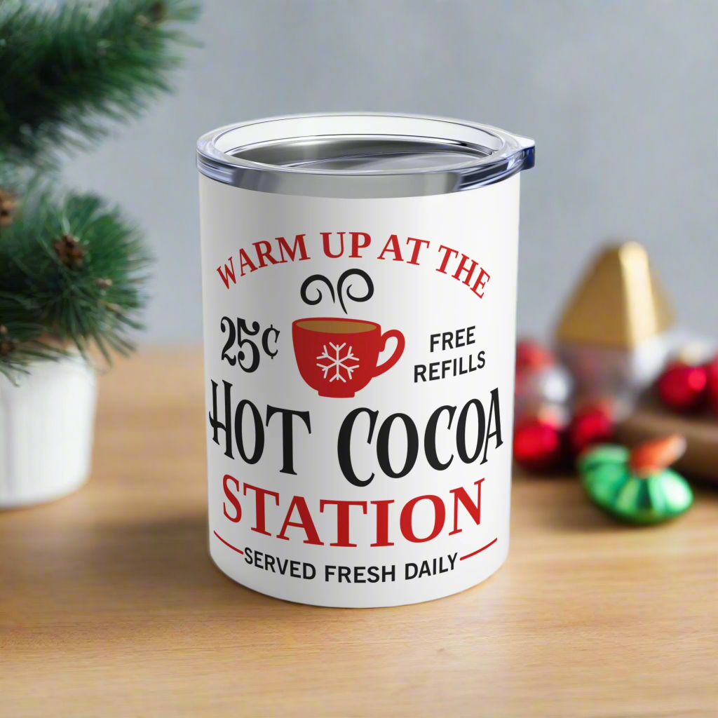 Warm Up At The Hot Cocoa Station Drink Tumbler Travel Christmas Mug