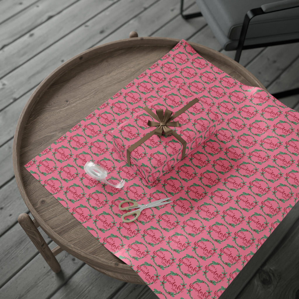 It's A Wonderful Life Christmas Wreath Pink Retro Style Holiday Gift Wrap Paper - Glossy Or Matte