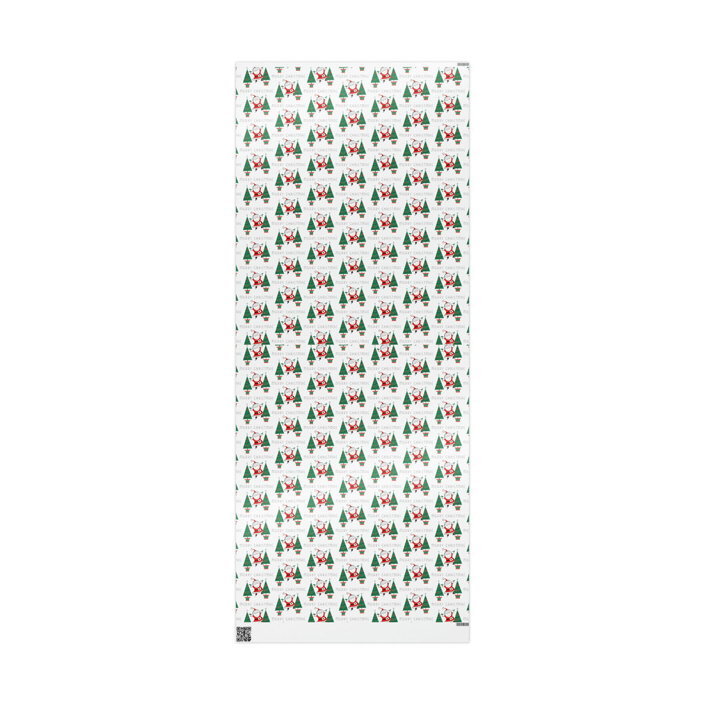 Merry Christmas Santa Christmas Trees Mid Century Retro Christmas Print Holiday Gift Wrap Paper - Glossy Or Matte