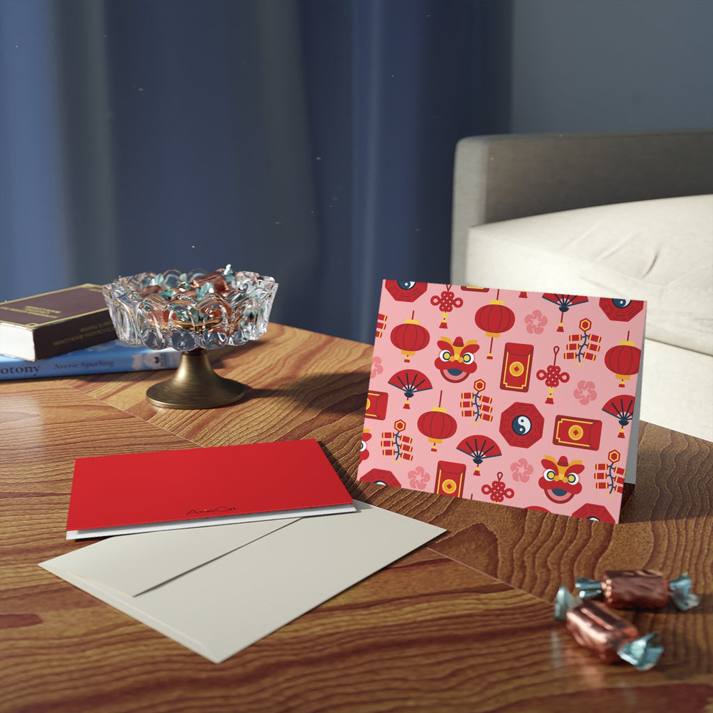 Lunar New Year Of The Dragon Spring Festival Holiday Matte Greeting Cards (8, 16, and 24 pcs)