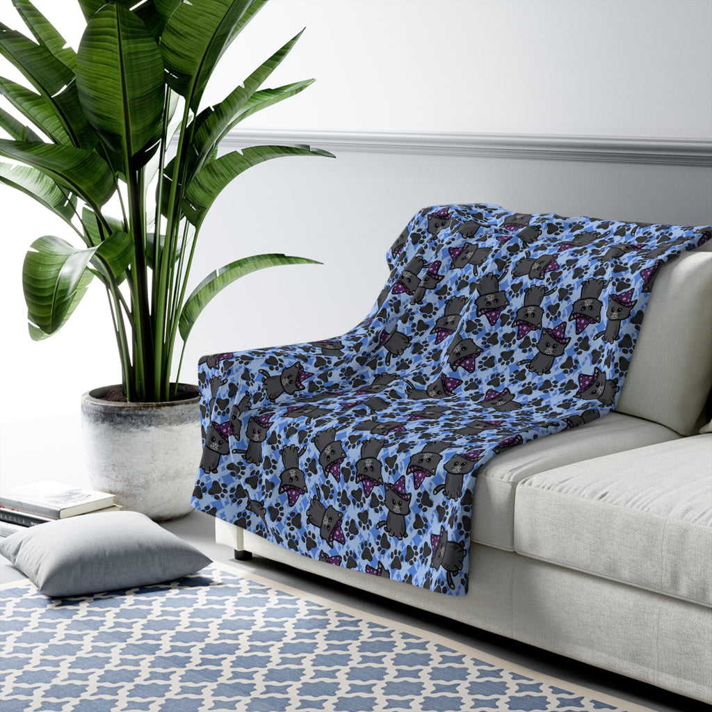 Witchy Kitties Blue Halloween Sherpa Fleece Blanket