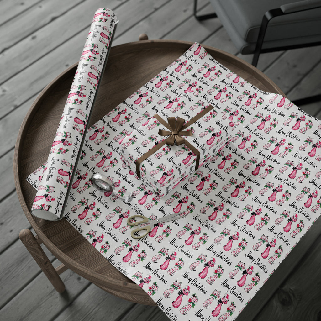 Merry Christmas Cats Mid Century Retro Christmas Print Holiday Gift Wrap Paper - Glossy Or Matte