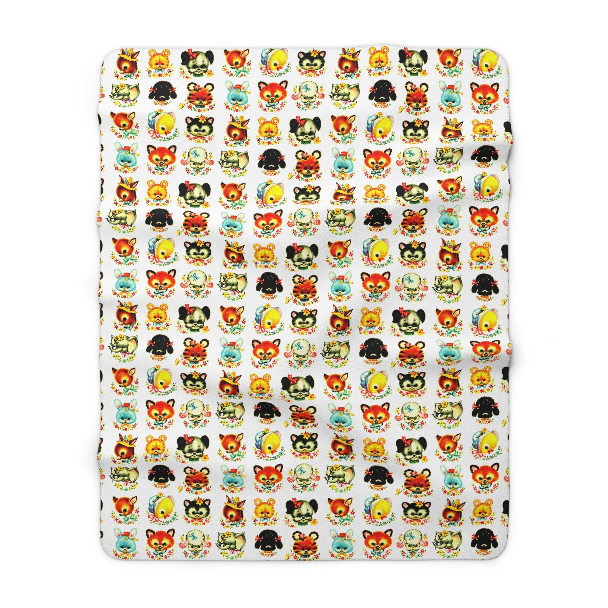 Cute Retro Animals Mid Century Retro Print Sherpa Fleece Blanket