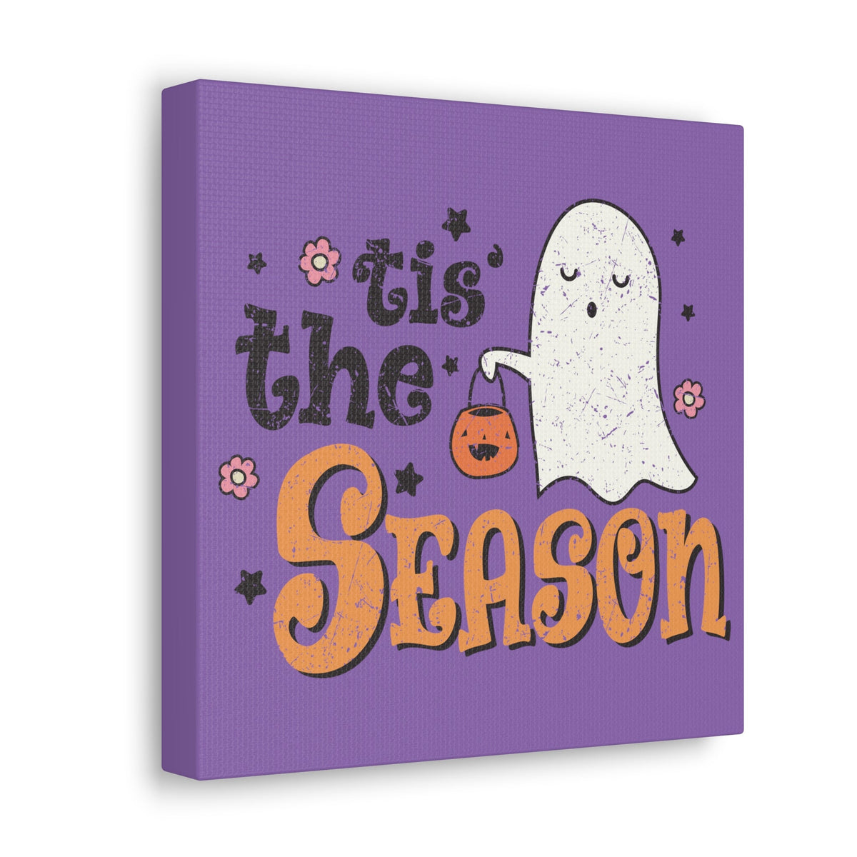 Tis The Season Trick Or Treat Ghost Distressed Halloween Print Canvas Gallery Wrap