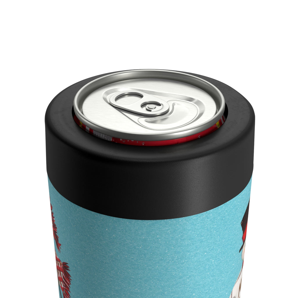 Merry Christmas Snowman Blue Background Mid Century Retro Christmas Print Stainless Steel Can Holder